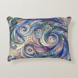 Blue Tone Stained Glass Design Decorative Cushion