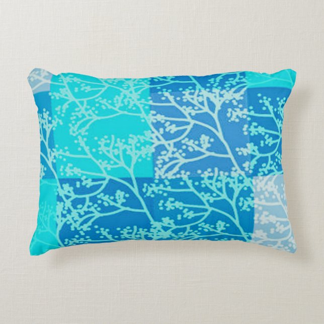 Blue Tones Foliage Plaids Decorative Cushion (Front)