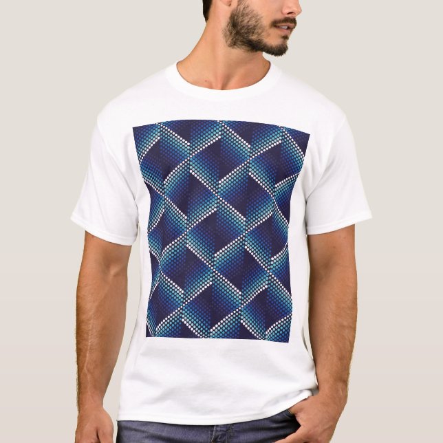 Blue Tones Geometric Wavy Pattern T-Shirt (Front)