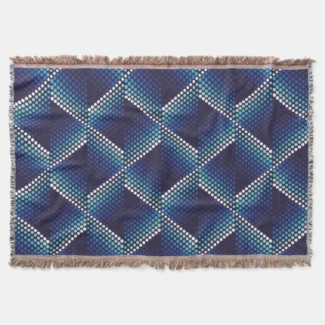 Blue Tones Geometric Wavy Pattern Throw Blanket (Front)