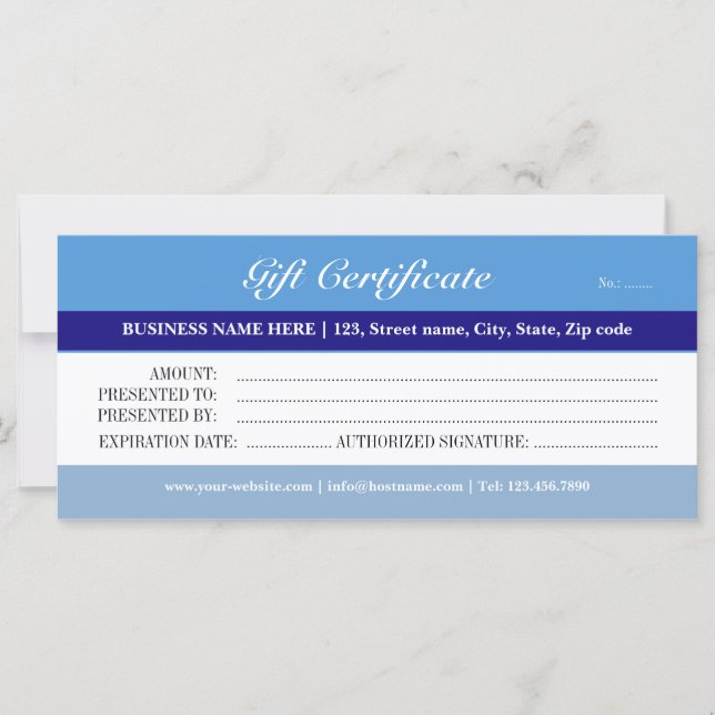 Blue Tones Gift Certificate (Front)