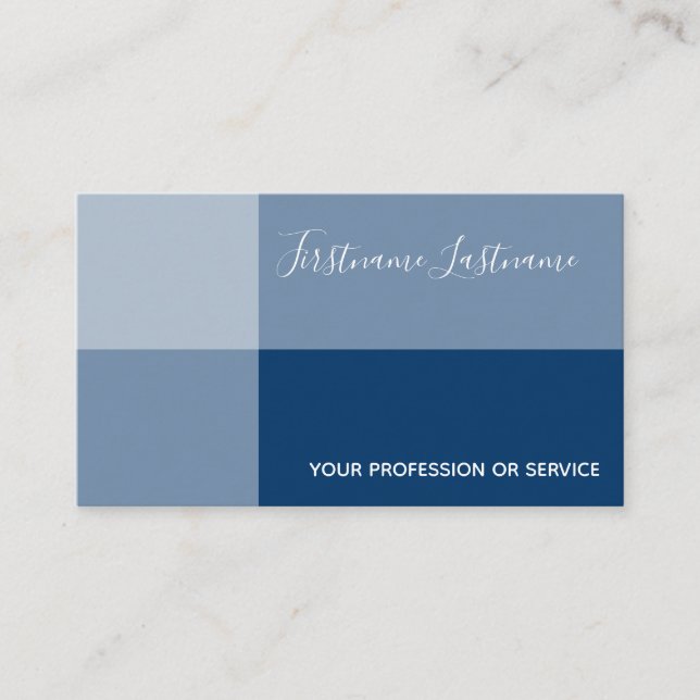 Blue tones rectangular dark blue calligraphy business card (Front)
