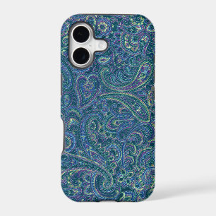 Blue Tones Vintage Ornate Paisley Fabric Pattern