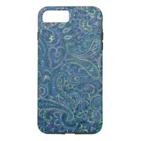 Blue Tones Vintage Ornate Paisley Fabric Pattern