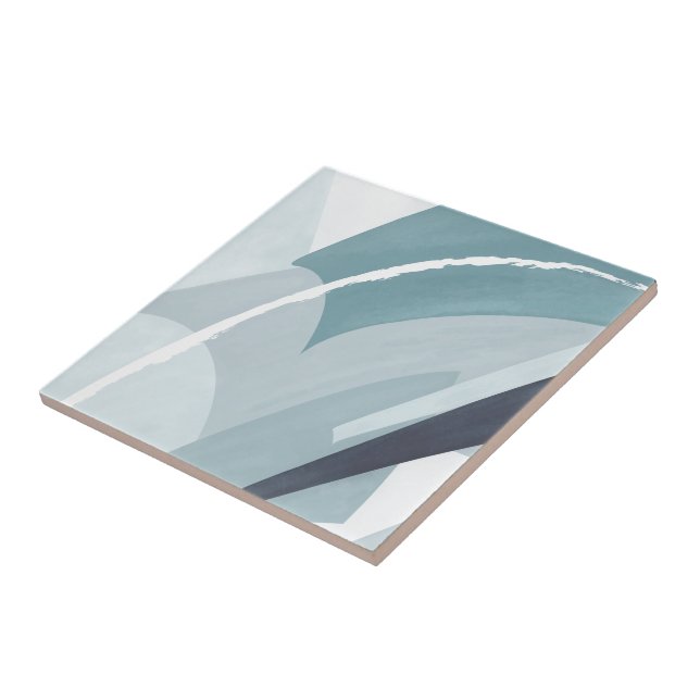 Blue Tones White Abstract Modern Geometric Tile (Side)