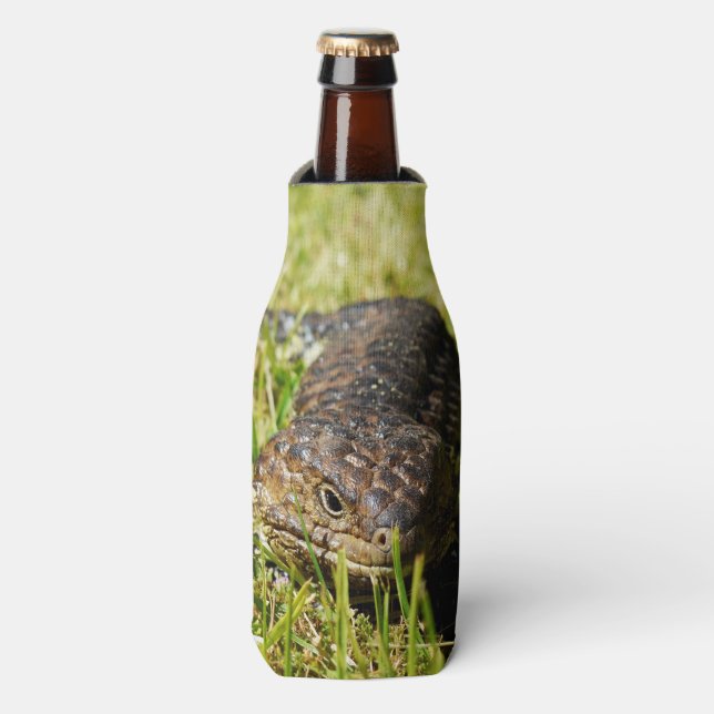 Blue Tongue Lizard Creeping In The Grass, Bottle Cooler (Bottle Front)
