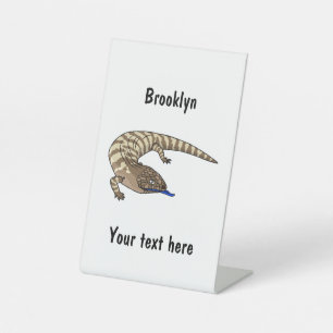 Blue tongue lizard reptile cartoon pedestal sign