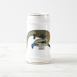 Blue-tongued skink cartoon illustration beer stein