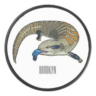 Blue-tongued skink cartoon illustration hockey puck