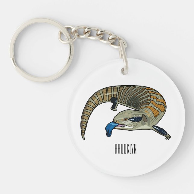 Blue-tongued skink cartoon illustration key ring (Front)