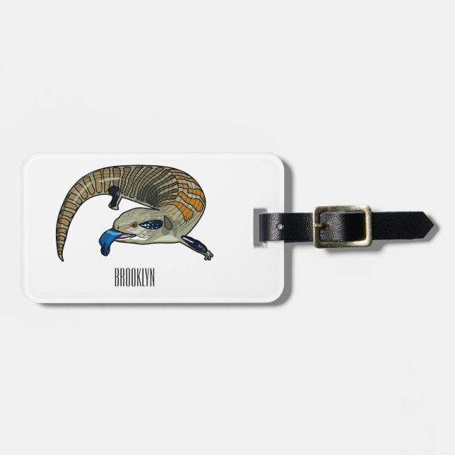 Blue-tongued skink cartoon illustration luggage tag (Front Horizontal)