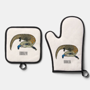 Blue-tongued skink cartoon illustration oven mitt & pot holder set