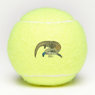 Blue-tongued skink cartoon illustration tennis balls