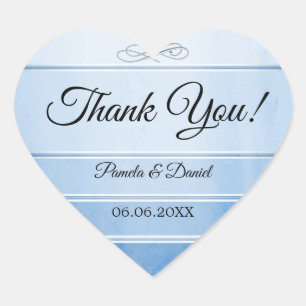 Blue Tonne sur Tonne Striped Wedding Thank You Sti Heart Sticker