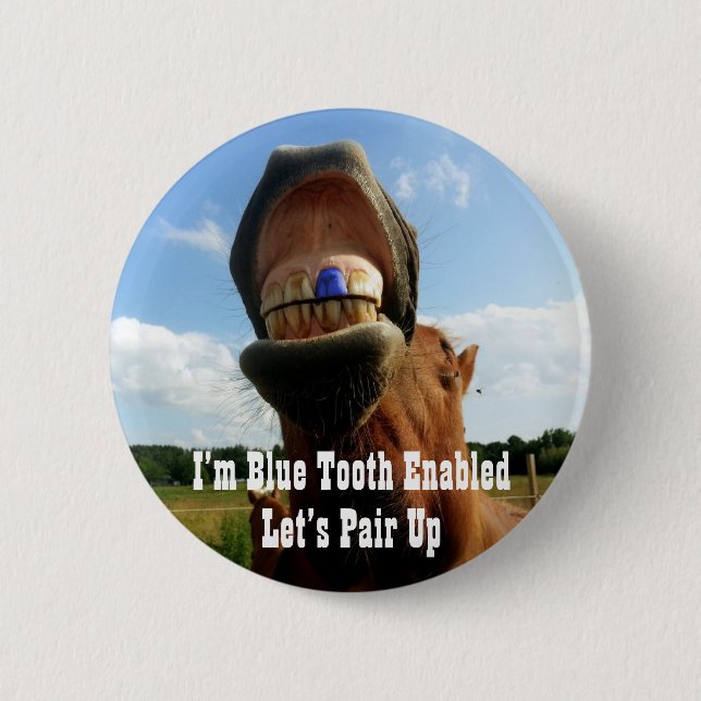 Blue Tooth Enabled Horse 6 Cm Round Badge (Front)