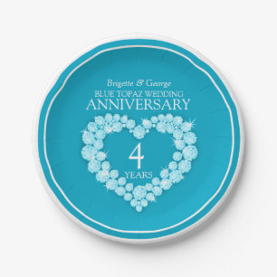 Blue topaz Anniversary heart 4 years paper plate