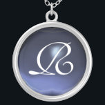 Blue Topaz Gem  Monogram Silver Plated Necklace<br><div class="desc">Elegant and unique design  with gemstone. Very accurated nurbs modelling and rendering in 3D Studio Max by Bulgan Lumini .Part from series Hyper Talismans.</div>