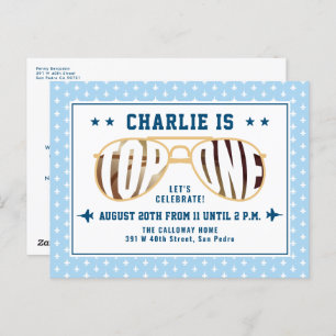 Blue TopOne Fighter Pilot Themed First Birthday Postcard