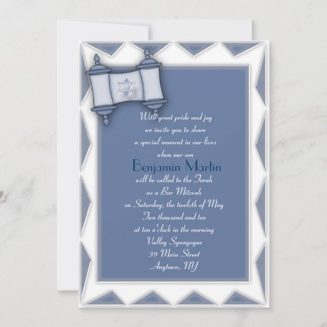 Blue Torah Bar Mitzvah Invitation (Front)