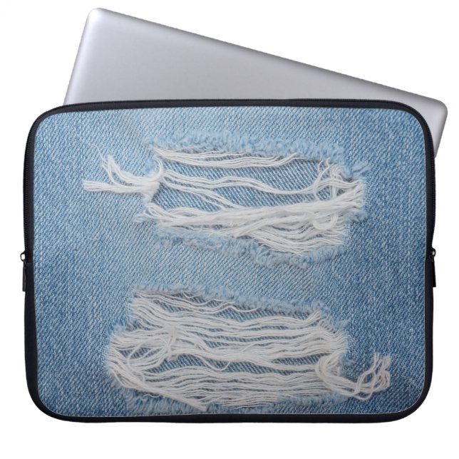 Blue torn denim jeans texture background. Stylish, Laptop Sleeve (Front)