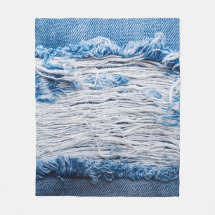 Blue torn denim jeans texture with space for text fleece blanket