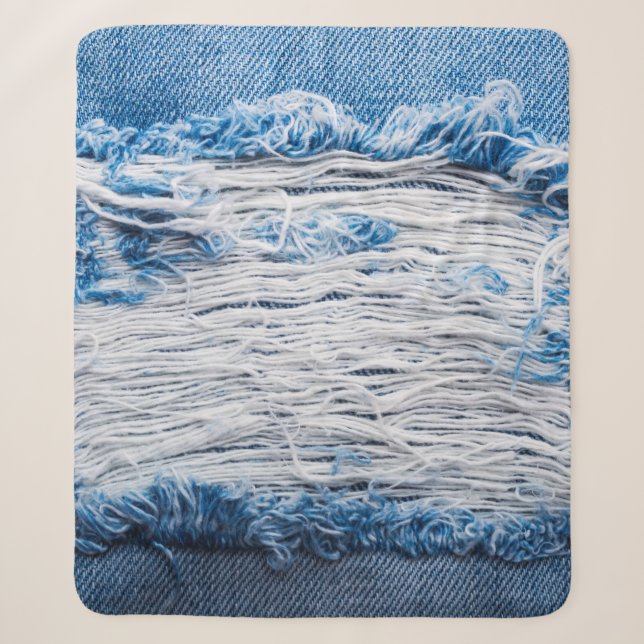 Blue torn denim jeans texture with space for text sherpa blanket (Front)