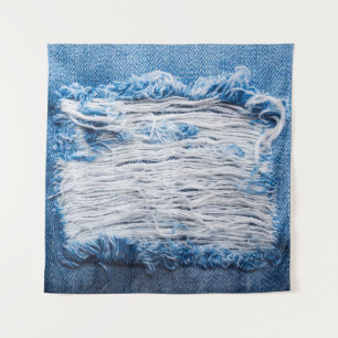 Blue torn denim jeans texture with space for text tapestry