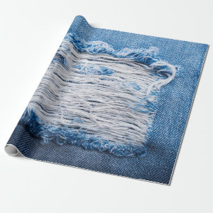 Blue torn denim jeans texture with space for text wrapping paper