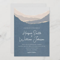 blue torn paper mountains wedding invitation