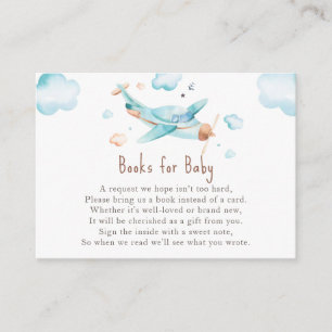 Blue Toy Aeroplane Boy Baby Shower Book Request Enclosure Card