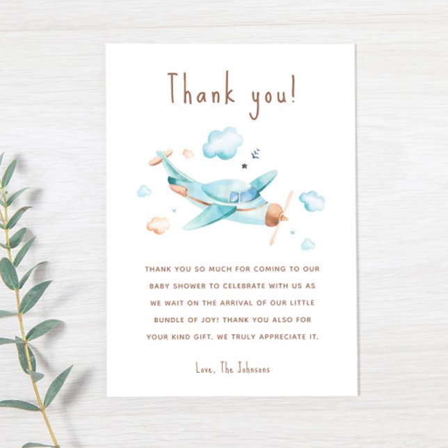 Blue Toy Aeroplane Boy Baby Shower Thank You Card (Creator Uploaded)