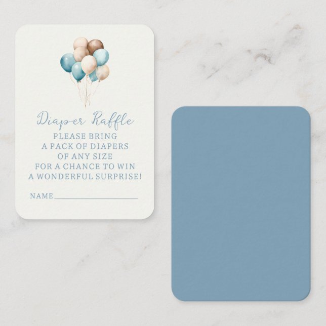 Blue Toy Bear Balloons Baby Shower Diaper Raffle Enclosure Card (Front/Back)