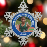 Blue Track & Field Photo High School Athlete Snowflake Pewter Christmas Ornament<br><div class="desc">This cool customized high school track team athlete photo gift features white typography of your team on a snowflake shaped Christmas ornament with a running track on a blue background. Personalize with your student's photograph and class year as a proud runner parent.</div>