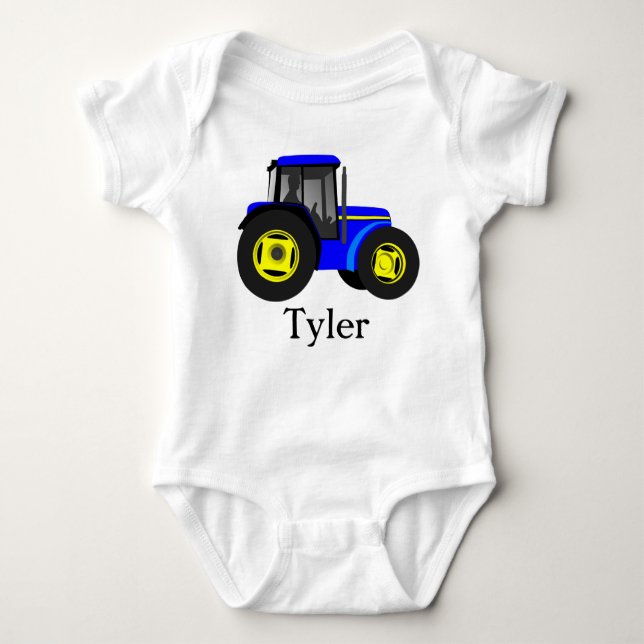 Blue Tractor Baby Bodysuit (Front)