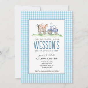 Blue Tractor Birthday, Farm Birthday Invitation