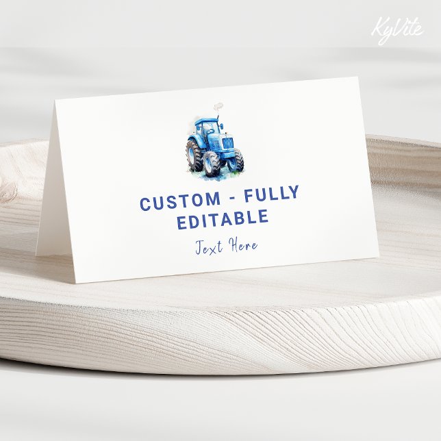 Blue Tractor Birthday Folded Food Tent Card (Creator Uploaded)