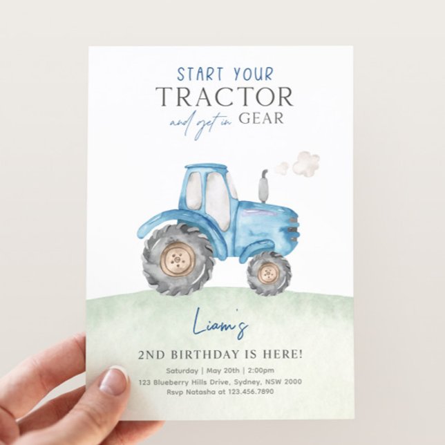 Blue Tractor Birthday Party Invitation (Creator Uploaded)
