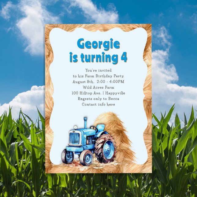Blue Tractor Boys Birthday Party Invitation (Creator Uploaded)