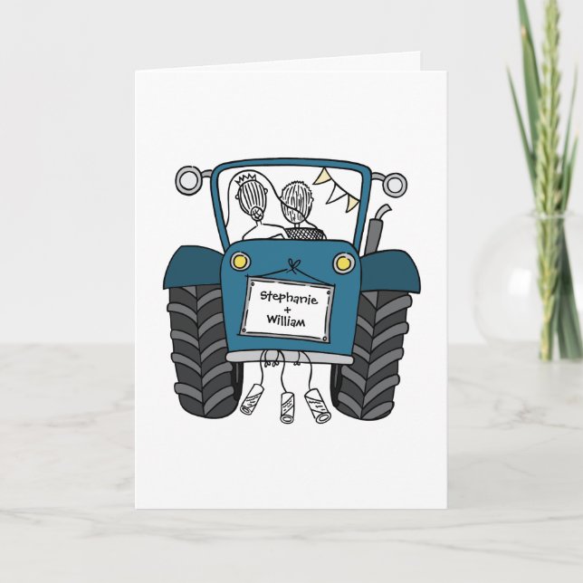 Blue Tractor Country Wedding Card (Front)