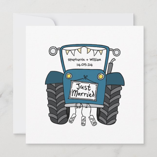 Blue Tractor Country Wedding Evening Reception Invitation (Front)