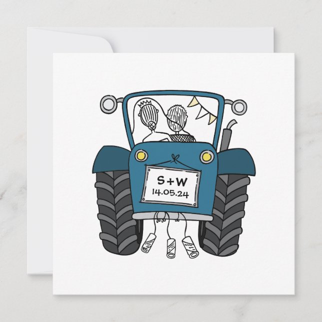 Blue Tractor Country Wedding Invitation (Front)