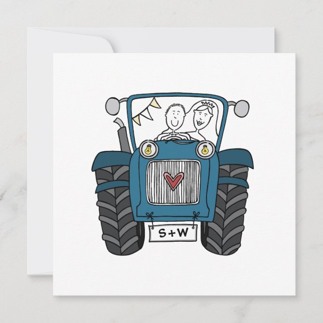 Blue Tractor Country Wedding  Invitation (Front)