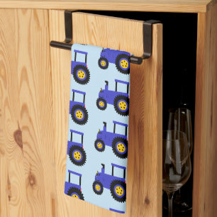 Blue Tractor Design Any Colour Background Tea Towel