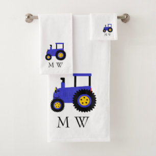 Blue Tractor Design Monogrammed Bath Towel Set
