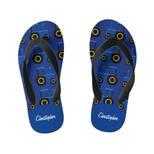 Blue Tractor Design Personalised Kid's Jandals