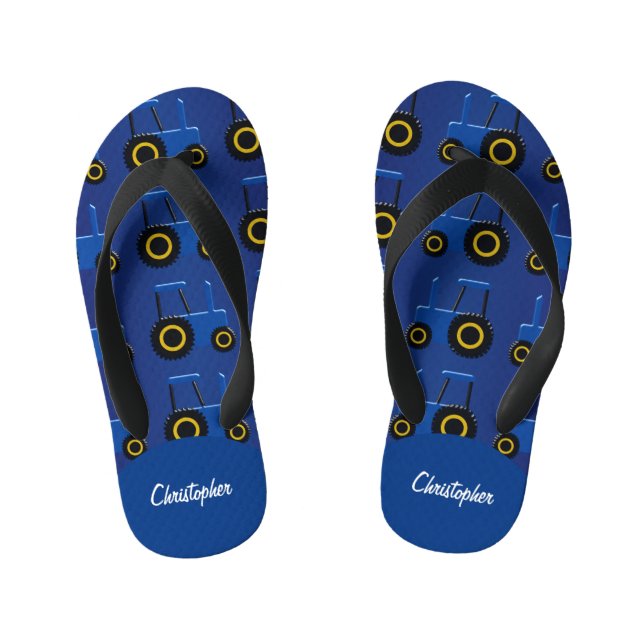 Blue Tractor Design Personalised Kid's Jandals (Footbed)