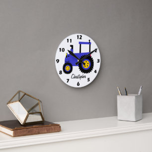 Blue Tractor Design Personalised Round Clock