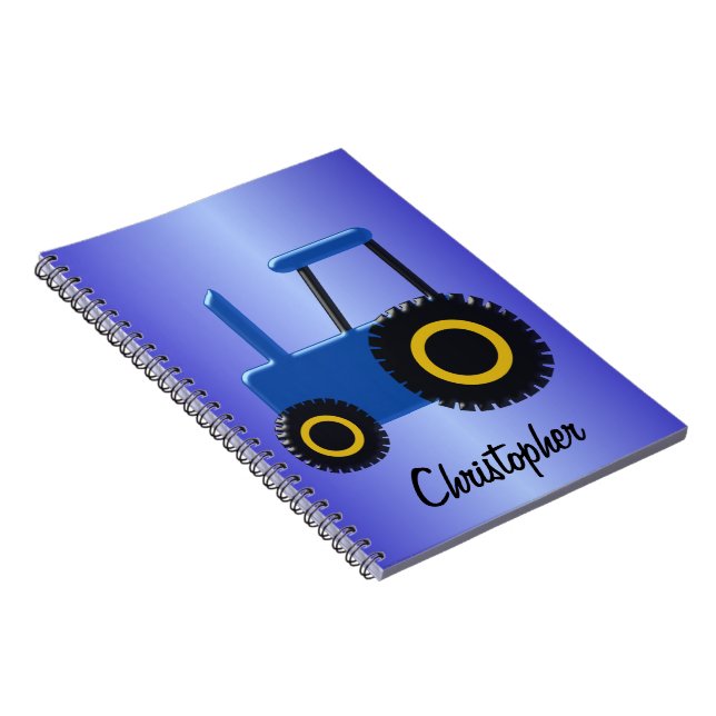 Blue Tractor Design Personalised Spiral Notebook (Right Side)