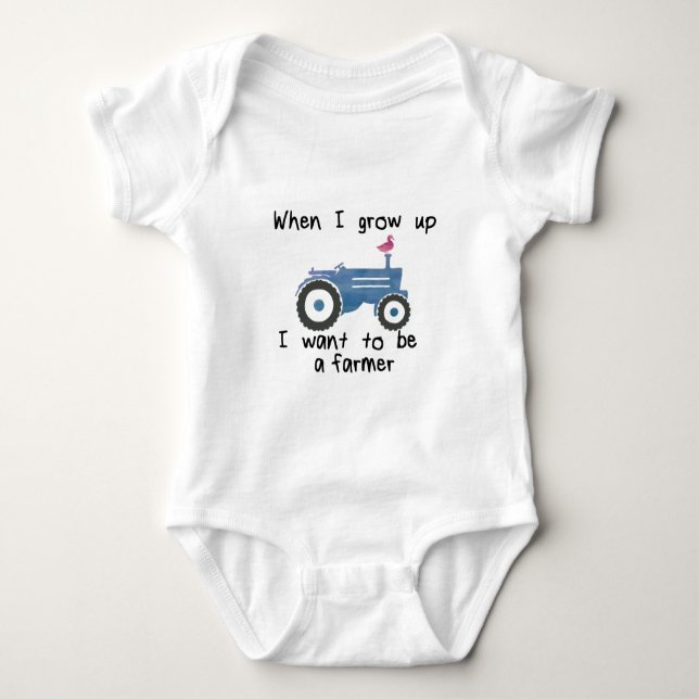 Blue tractor & duck. I want to be a farmer design Baby Bodysuit (Front)