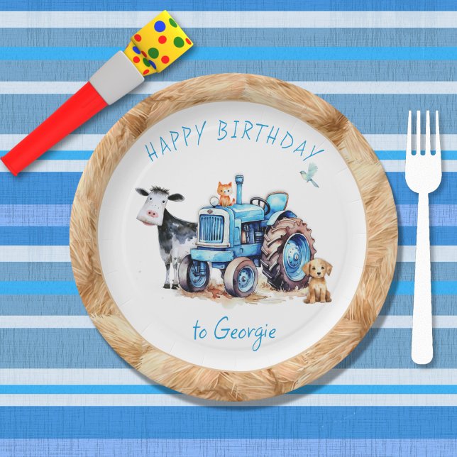 Blue Tractor Farm Birthday Paper Plates (Creator Uploaded)